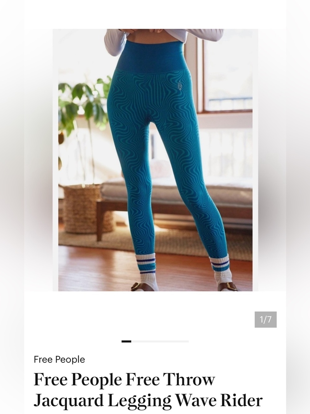 Free People women Teal High-Rise Wave-Print Leggings